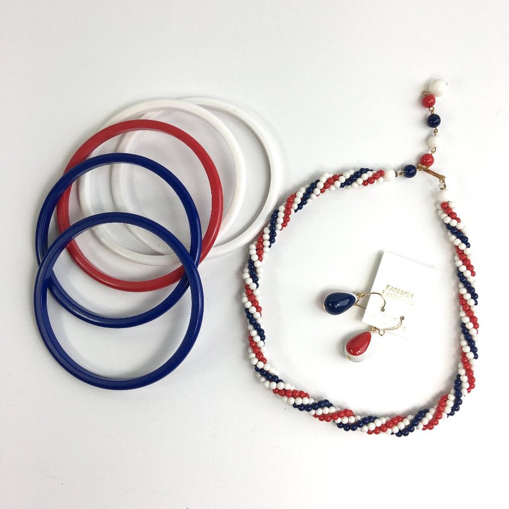 Vintage Red White Blue Choker Necklace Earrings Bracelets